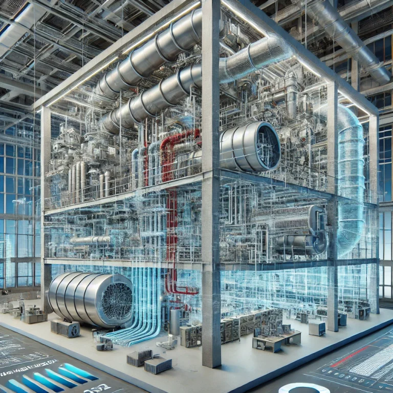 DALL·E 2025-03-06 16.33.07 - A highly detailed 3D visualization of a BIM-modeled MEP (Mechanical, Electrical, and Plumbing) system inside a modern commercial building