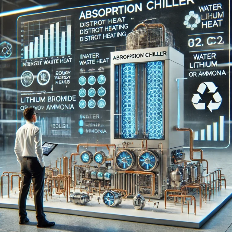 DALL·E 2025-03-12 12.07.56 - A professional 3D visualization of an absorption chiller system designed for energy-efficient cooling in modern buildings